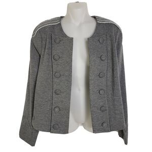 ANA Womens Blazer Jacket Large Gray Military Style Open Front Shoulder Epaulets